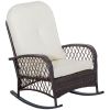 Outdoor Wicker Rocking Chair with Wide Seat and Thick Cushion Cream White Patio Rocker