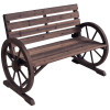 Wagon Wheel Bench Rustic 2-Person Outdoor Patio Carbonized Finish with Backrest