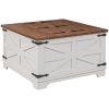 Farmhouse Cafe Table with Hidden Storage White Square Center Table Flip-top Lids for Living Room