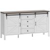 59" Buffet Cabinet, Farmhouse Sideboard with Thick Top, 2 Barn Doors, 4 Drawers and 2 Adjustable Shelves, White