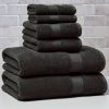 Signature Soft Solid Cotton 6 Piece Bath Towel Set,Rich Black