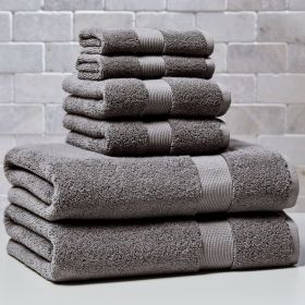 Signature Soft Solid Cotton 6 Piece Bath Towel Set,Grey Flannel
