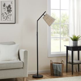 60' Boho Black Angled Floor Lamp with Natural Shade