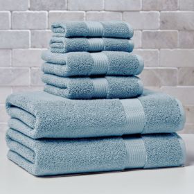 Signature Soft Solid Cotton 6 Piece Bath Towel Set,Blue Silver