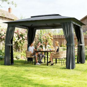 Outdoor terrace pavilion, sunshade, soft top pavilion with curtains, dark gray