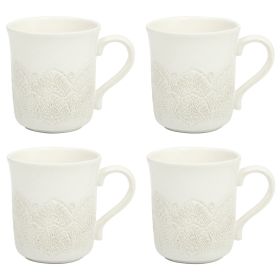 Vintage Lace Ceramic Mug Set, Linen, 4-Pack