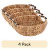 (4 pack)Natural Woven Water Hyacinth Decorative Bowl with Wooden Handles