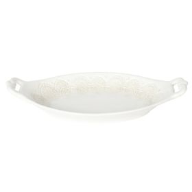 Vintage Lace Oval Serving Bowl, Linen, 14-Inch