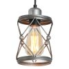 Industrial Pendant Lighting for Kitchen Island, Rustic Mini Cage Pendant Light, Farmhouse Pendant Lamp with Silver Grey Adjustable for Dining Room