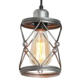 Industrial Pendant Lighting for Kitchen Island, Rustic Mini Cage Pendant Light, Farmhouse Pendant Lamp with Silver Grey Adjustable for Dining Room