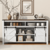 U_STYLE 59.3''Sideboard with Sliding Barn Door and Mesh Panels,Farmhouse Buffet with Open Storage,Suitable for Living Room, Hallway, Balcony,Kitchen