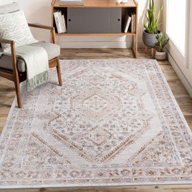 LOOM & LUXE Collection 8X10 Cream/Ivory/Bordered Non-Shedding Living Room Bedroom Dining Home Office Stylish and Stain Resistant Area Rug