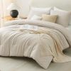 CozyLux Oatmeal King Size Comforter Set, 3 Pieces Solid Breathable Quilted Style Bedding Sets