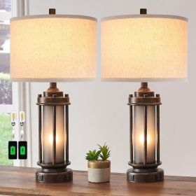 Set of 2 Farmhouse Lamps for Living Room, Rustic Vintage Bedroom Nightstand Table Lamp