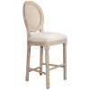 French Country Wooden Barstools Rattan Back With Upholstered Seating , Beige and Natural ,Set of 2