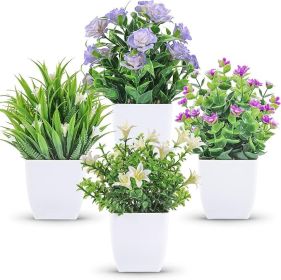 Der Rose 4 Pack Small Fake Plants Mini Artificial Faux Plants Indoor with Flowers Spring Decorations