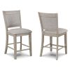 Farmhouse Style 2pc Tan / Beige Gray Finish Counter Height Chair Bar Stool Footrest Upholstered Back Seat Wooden Dining Room Furniture
