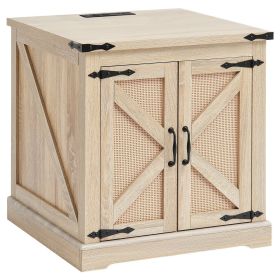 VEVOR Farmhouse End Table, Rectangle PE Rattan Woven Wood Coffee Table, 24-Inch Modern Boho Style Storage Coffee Table with Retro Metal Hinges