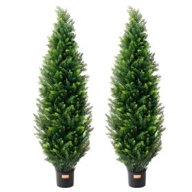 VEVOR Artificial Cedar Topiary Tree, 60 inch Tall (2 Pieces), with Extra Leaves & Pot Faux Evergreen Fake Pine Cypress Trees Plant