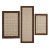 Machine Washable Faux Sisal Brown Border Indoor Accent Rug Set, 3-Piece Set