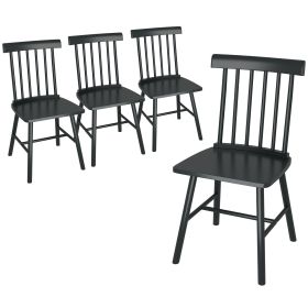 Dining Chairs Set of 4, Farmhouse Wood Kitchen Chairs with Rubber Wood Frame, Spindle Back for Dining Room, Black