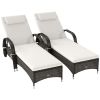 2 Reclining Chaise Lounge Chairs, Rolling Outdoor Chairs with Cushion, Pillow, Headrest, Armrests, and Wheels, Cream