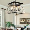 16" Oak Industrial 4-Light Pendant Chandelier, Modern Metal Cage Design, Adjustable Hanging Light for Dining Room, Kitchen, Living Room (No Bulbs)