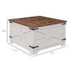 Farmhouse Cafe Table with Hidden Storage White Square Center Table Flip-top Lids for Living Room
