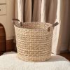 Water Hyacinth Woven Round Multi Use 16" Storage Basket - Natural Brown