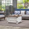 Farmhouse Cafe Table with Hidden Storage White Square Center Table Flip-top Lids for Living Room