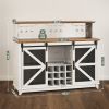 55" Coffee Bar Cabinet with Lights, Farmhouse Wine Cabinet with Wine and Glass Racks for Kitchen, Dining Room, White