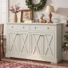 Vintage White Sideboard with Two Drawers and Four Doors for Living Room, Bedroom, and Kitchen, Room Storage Cabinet, Vintage White