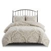 3 piece Tufted Cotton Chenille Damask Comforter Set