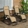 Zero Gravity Rocking Chair Set, 2 Pcs Outdoor Recliner, Foldable with Pillow, Cup & Phone Holder, Beige