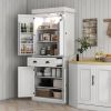 71" Tall Pantry Cabinet, Kitchen Storage w/ LED Lights, Drower & Adjustable Shelves, Freestanding Pantry for Dining, White