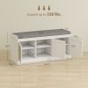 Shoe Storage Bench with Woven Rattan Doors, Shoe Bench with Cushion, Adjustable Shelves, Entryway Bench, White