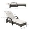 2 Reclining Chaise Lounge Chairs, Rolling Outdoor Chairs with Cushion, Pillow, Headrest, Armrests, and Wheels, Cream