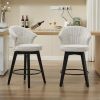 008-Set of 2 Counter Height Swivel Bar Stools, Chenille Upholstered Chairs with Wide Backrest for Bar, Kitchen Island, Dining Room, White
