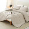 CozyLux Oatmeal King Size Comforter Set, 3 Pieces Solid Breathable Quilted Style Bedding Sets