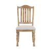 Traditional Farmhouse Style Chairs Set of 2, Wheat Finish Textured Fabric Upholstered Vertical Slat-Back Side Chair.