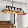 34-Inch Black and Walnut Wood Grain Pendant Light, 5 E26 Bulb Sockets, Adjustable Chain Height â€“ Modern Farmhouse Chandelier for Dining Room