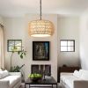 18" Farmhouse Pendant Light with Adjustable Height, Boho Woven Jute Rope Hanging Ceiling Light Fixture, E26 Base, 60W Max, Compatible with Flat