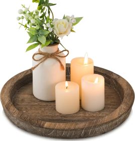 Candle Plate Holder Tray: Round Wooden Decorative Candle Plate Small Farmhouse Table Centerpiece Rustic Wood Tealight Pillar Trays for Christmas Weddi