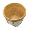 Set of 2 White and Brown Cement Planters with V Pattern, L:D10x8" S:D8x6.5"