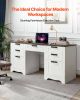 VEVOR Executive Desk, Farmhouse Office Table with Charging Station, Heavy Duty Particle Board Executive Table with Storage Drawers