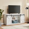 58" Farmhouse TV Stand and Entertainment Center for Televisions up to 65 Inchs,with Sliding Barn Doors and Storage Cabinets,White