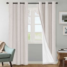 100% Blackout Grommet Curtains, Faux Linen Solid Print, Ivory Blackout Grommet Curtains (Color: Ivory)