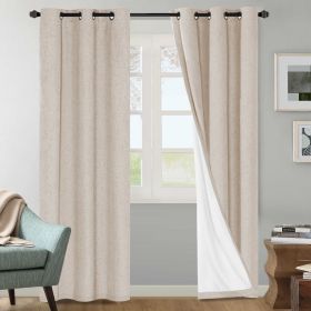 100% Blackout Grommet Curtains, Faux Linen Solid Print, Ivory Blackout Grommet Curtains (Color: Natural)